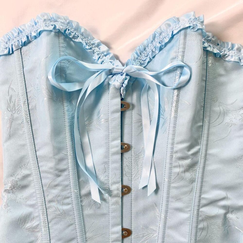Like NEW Svyzishi Fairy Coquette Blue Bow Lace Up Front Hook Corset Size XS - Picture 2 of 5